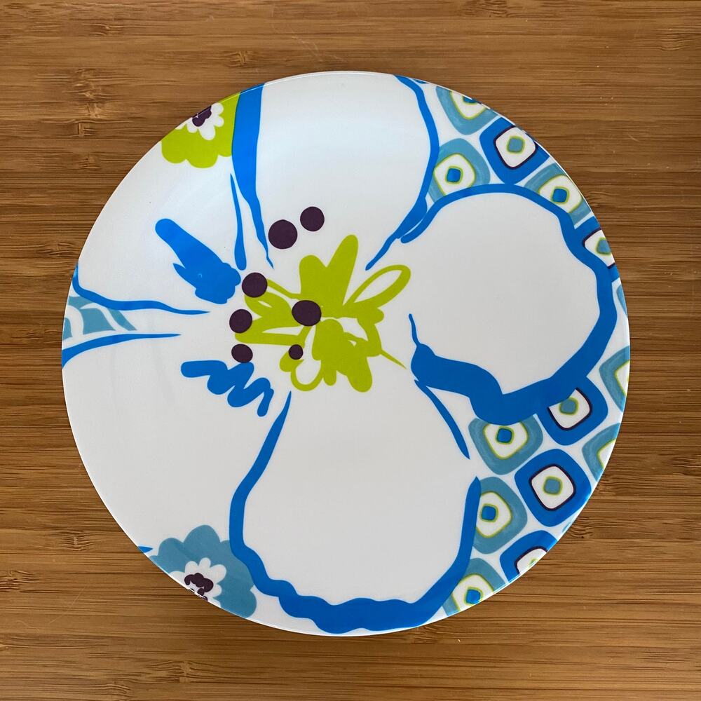Pier 1 Set of 4 Aqua Blue & White Floral‎ 6-1/2" Dessert Snack Fun Plates